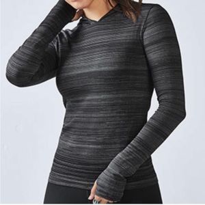 Fabletics Megan Seamless Lurex Hoodie Pullover Gray Striped Women’s Size Small